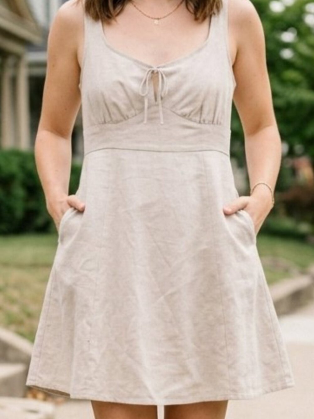 NWT Old Navy Cream Linen blend Tank Dress with pockets Size M